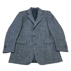 Vintage Irish Tweed Herringbone Pure New Wool Blazer Men's 40R Gray Sport Coat